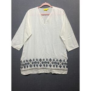 Roberta Roller Rabbit Womens Sardina Kurta Fish Tunic Top White Cotton - Size L